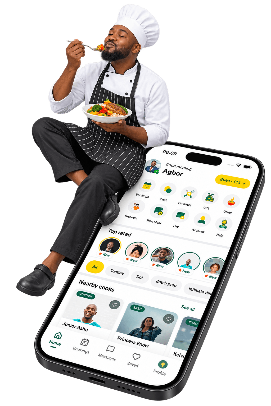 Cheffar app interface and booking management